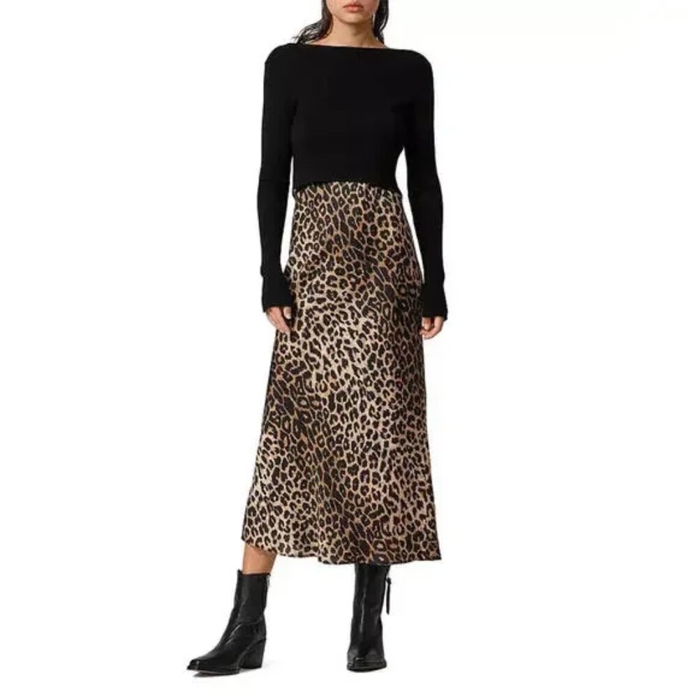 allsaints hera leopard print dress size small 2 in 1